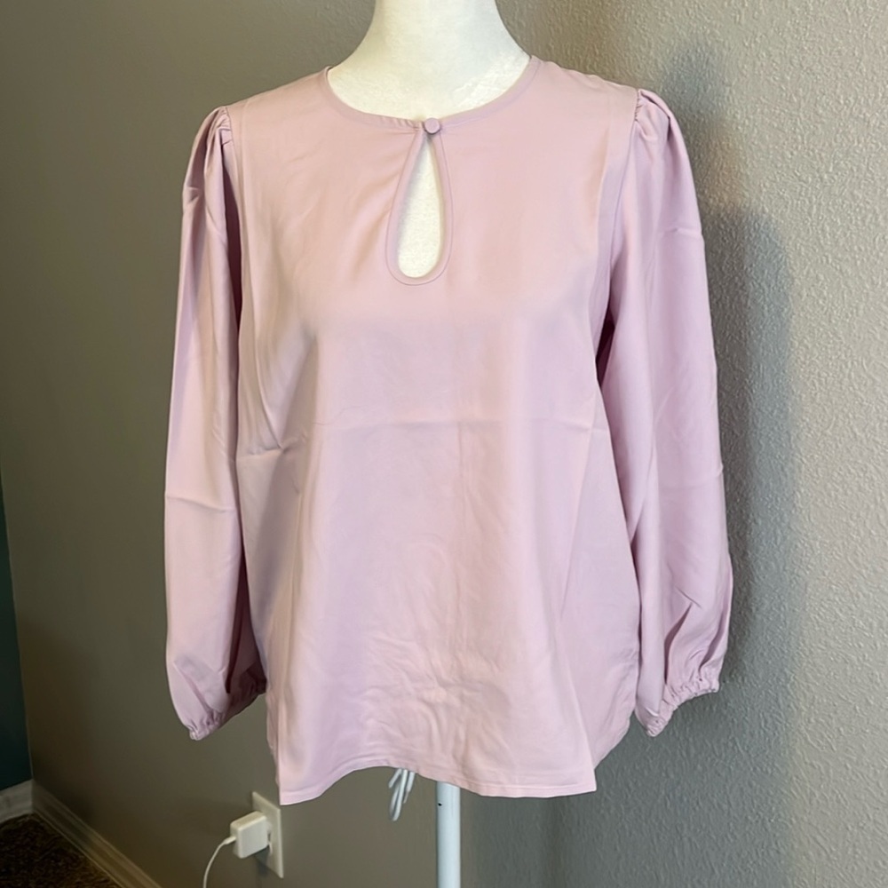 JCrew Puff Sleeve Satin Back Crepe Blouse Pink Size Small Petite